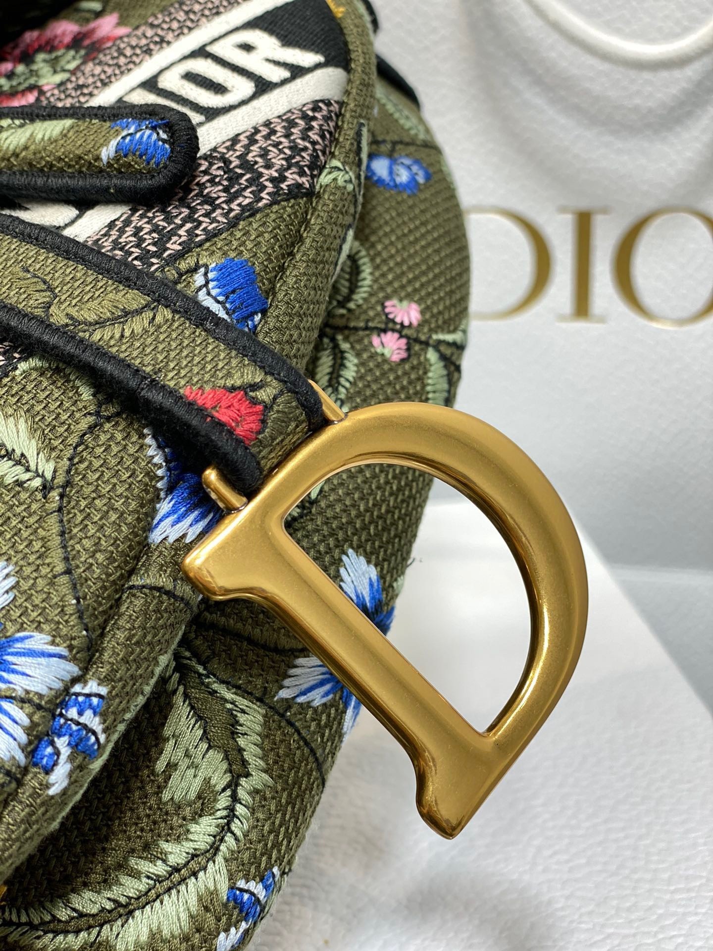 Dior Saddle Bag In Green Multicolor Dior Petites Fleurs Embroidery 095