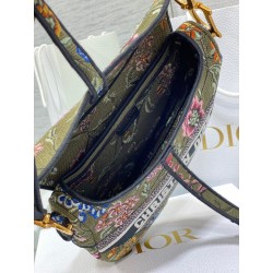 Dior Saddle Bag In Green Multicolor Dior Petites Fleurs Embroidery 095