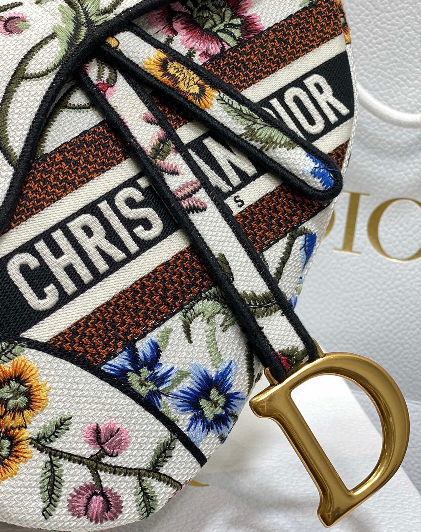 Dior Saddle Bag In White Multicolor Dior Petites Fleurs Embroidery 141