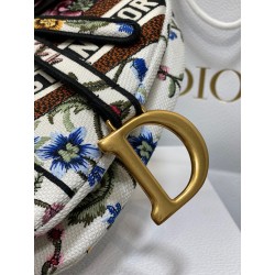 Dior Saddle Bag In White Multicolor Dior Petites Fleurs Embroidery 141