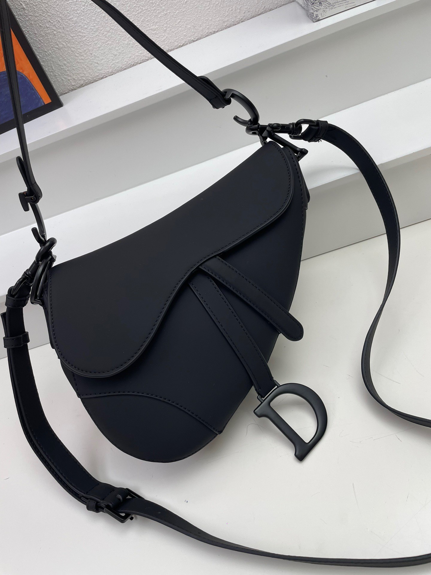 Dior Saddle Bag with Strap in Black Ultramatte Calfskin 170