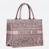 Dior Medium Book Tote Bag in Grey and Pink Toile de Jouy Reverse Embroidery 204