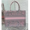 Dior Medium Book Tote Bag in Grey and Pink Toile de Jouy Reverse Embroidery 204