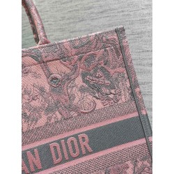 Dior Large Book Tote Bag in Pink and Gray Toile de Jouy Sauvage Embroidery 239