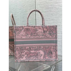 Dior Large Book Tote Bag in Pink and Gray Toile de Jouy Sauvage Embroidery 239