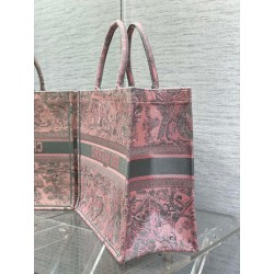 Dior Large Book Tote Bag in Pink and Gray Toile de Jouy Sauvage Embroidery 239