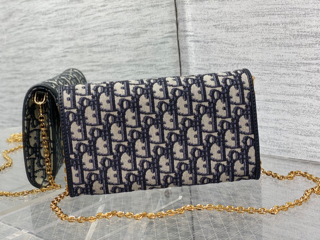 Dior Bobby East-West Chain Pouch in Blue Oblique Jacquard 280