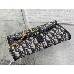 Dior Bobby East-West Chain Pouch in Blue Oblique Jacquard 280