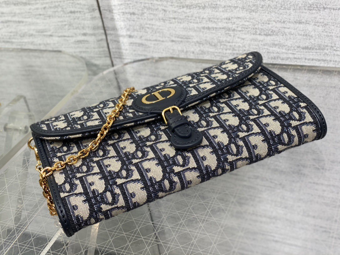 Dior Bobby East-West Chain Pouch in Blue Oblique Jacquard 280