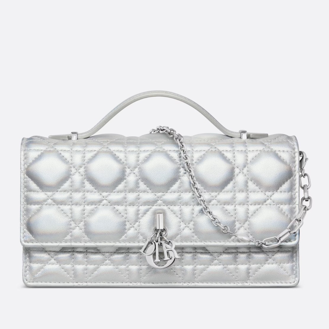 Dior Miss Dior Mini Bag In Iridescent Metallic Silver Lambskin 474