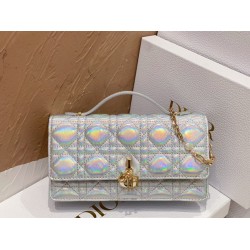 Dior Miss Dior Mini Bag In Iridescent Metallic Silver Lambskin 474