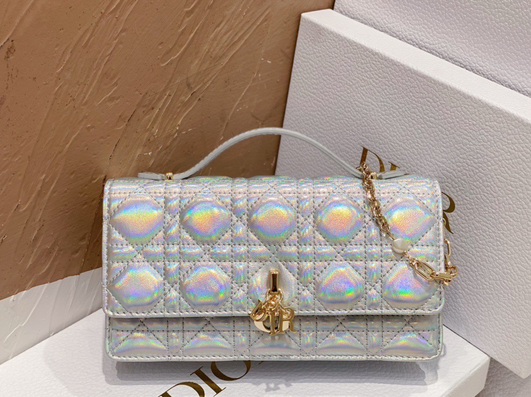 Dior Miss Dior Mini Bag In Iridescent Metallic Silver Lambskin 474