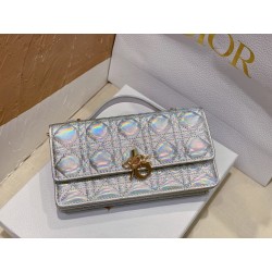 Dior Miss Dior Mini Bag In Iridescent Metallic Silver Lambskin 474