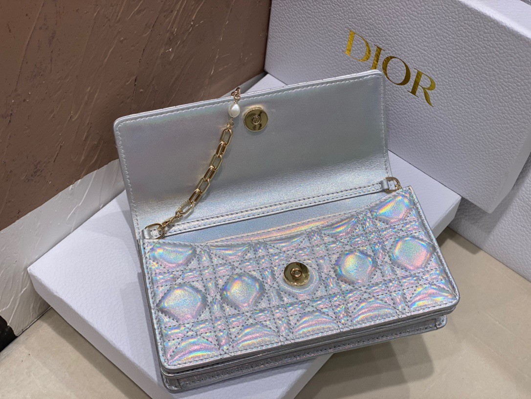 Dior Miss Dior Mini Bag In Iridescent Metallic Silver Lambskin 474