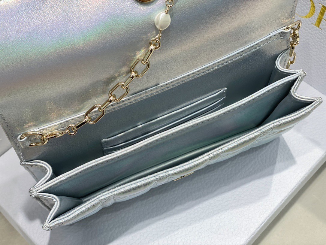 Dior Miss Dior Mini Bag In Iridescent Metallic Silver Lambskin 474