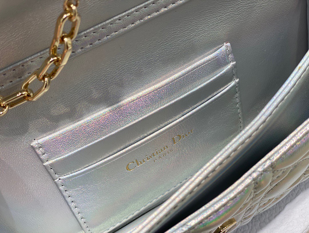 Dior Miss Dior Mini Bag In Iridescent Metallic Silver Lambskin 474