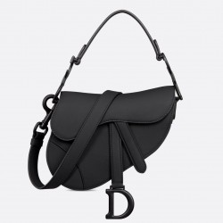 Dior Mini Saddle Bag with Strap in Black Ultramatte Calfskin 552