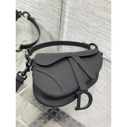 Dior Mini Saddle Bag with Strap in Black Ultramatte Calfskin 552