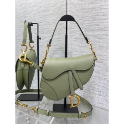 Dior Saddle Bag with Strap in Ethereal Green Grained Calfskin 591