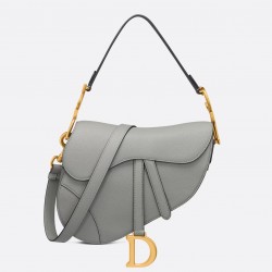 Dior Saddle Bag with Strap in Grey Stone Grained Calfskin 622