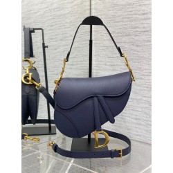 Dior Saddle Bag with Strap in Indigo Blue Grained Calfskin 647