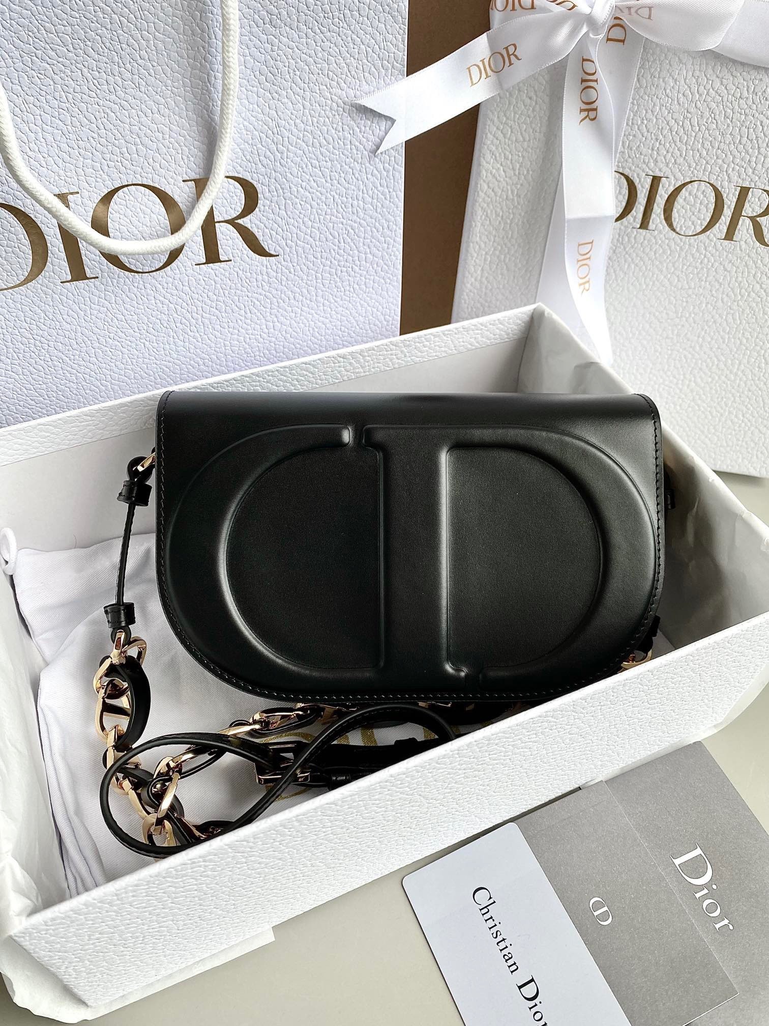 Dior CD Signature Chain Bag in Black Calfskin 622