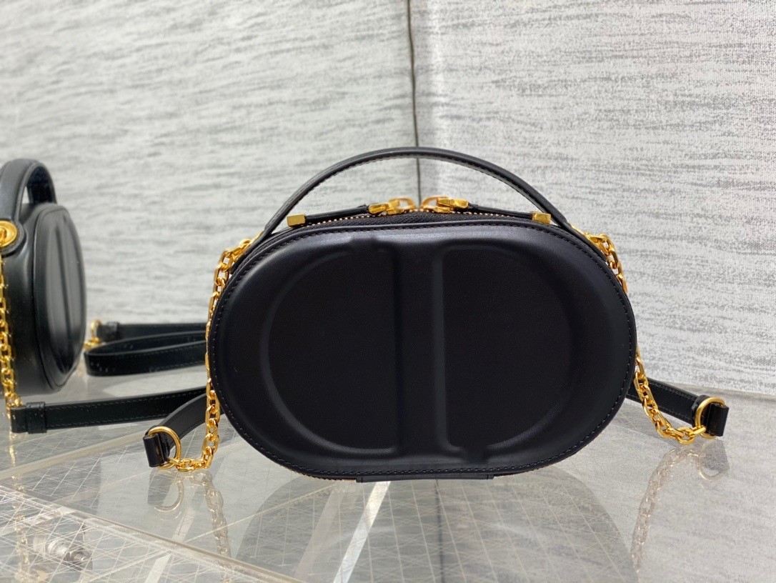 Dior CD Signature Oval Camera Bag in Black Calfskin 653