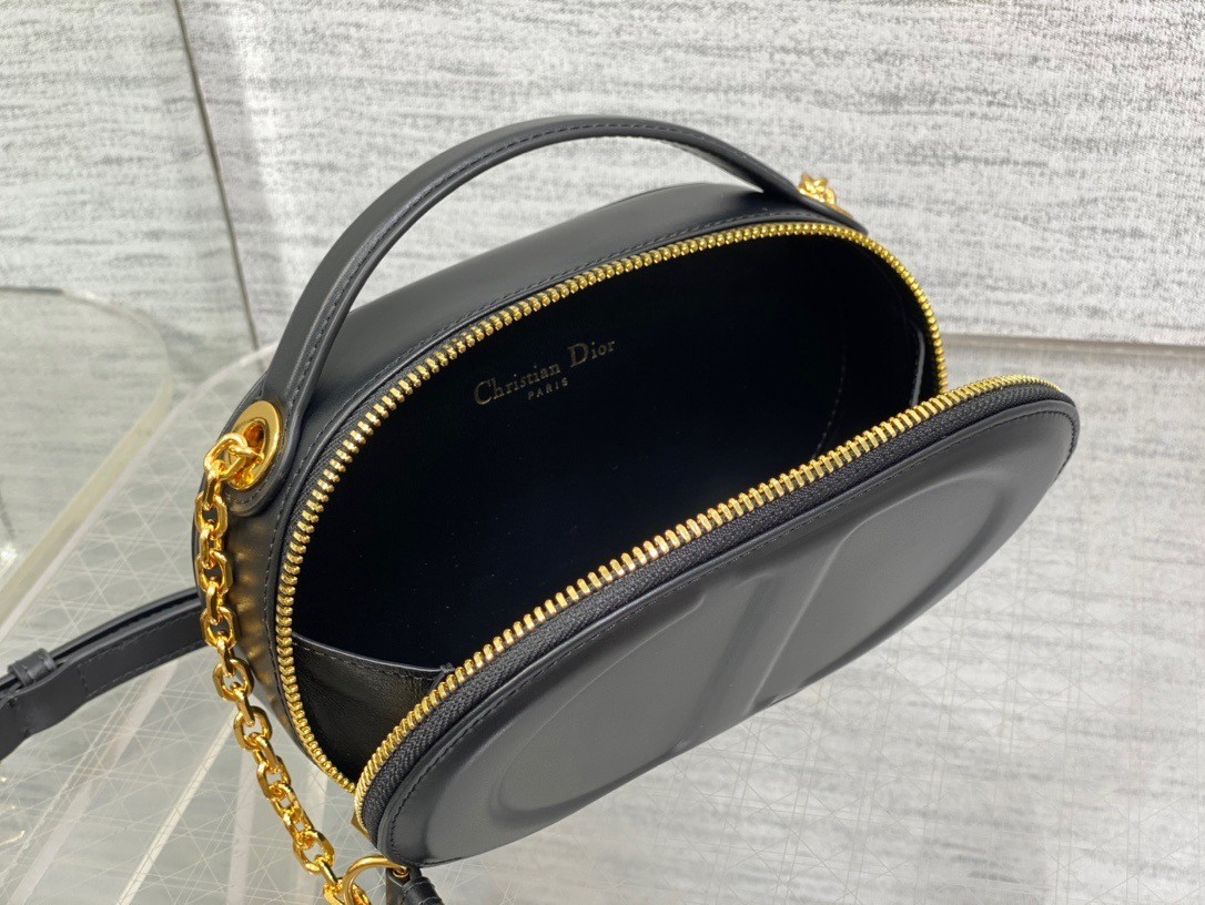 Dior CD Signature Oval Camera Bag in Black Calfskin 653