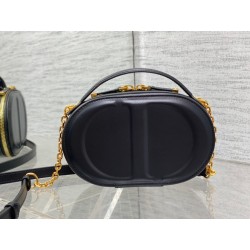 Dior CD Signature Oval Camera Bag in Black Calfskin 653