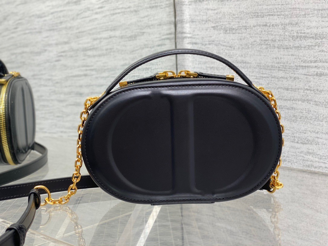 Dior CD Signature Oval Camera Bag in Black Calfskin 653