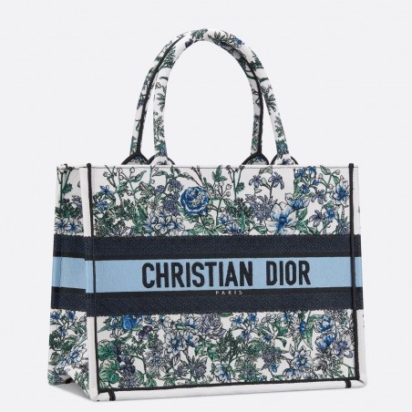 Dior Medium Book Tote Bag In Multicolor Flowers Constellation Embroidery 387