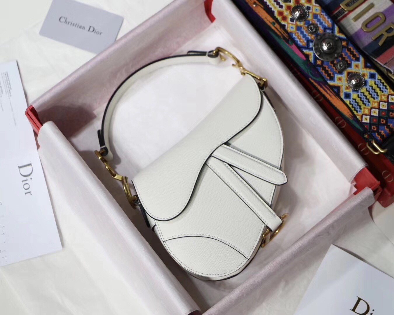 Dior Mini Saddle Bag In White Grained Calfskin 848