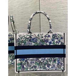 Dior Medium Book Tote Bag In Multicolor Flowers Constellation Embroidery 387