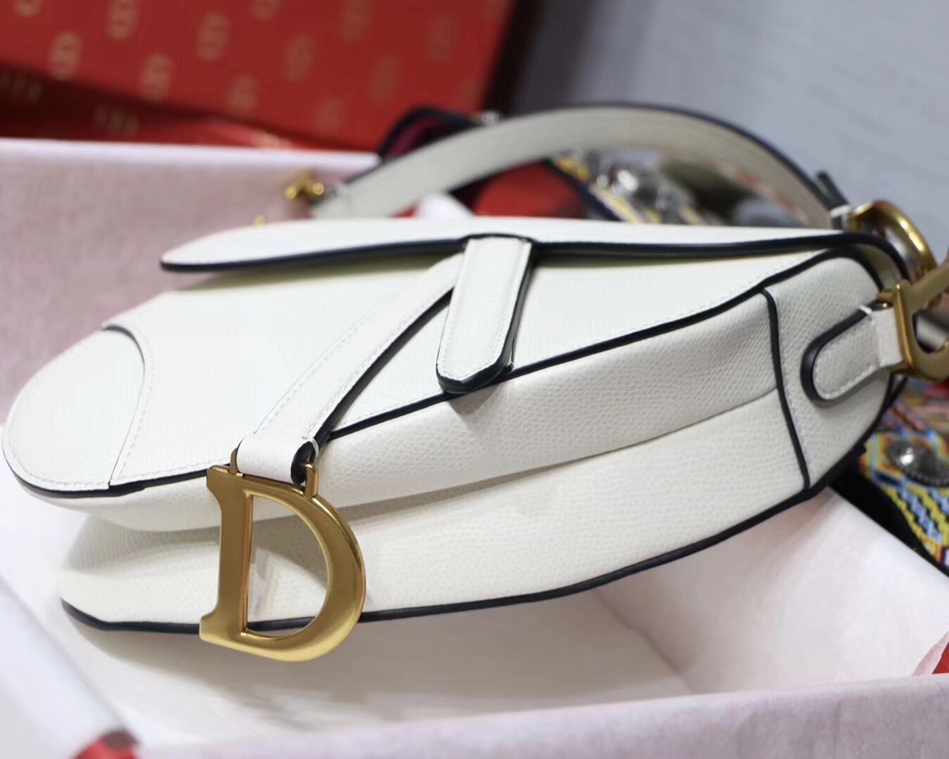 Dior Mini Saddle Bag In White Grained Calfskin 848