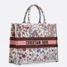 Dior Large Book Tote Bag In White Multicolor Florilegio Embroidery 461