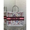 Dior Large Book Tote Bag In White Multicolor Florilegio Embroidery 461