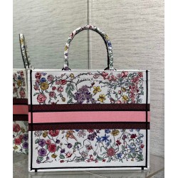 Dior Large Book Tote Bag In White Multicolor Florilegio Embroidery 461