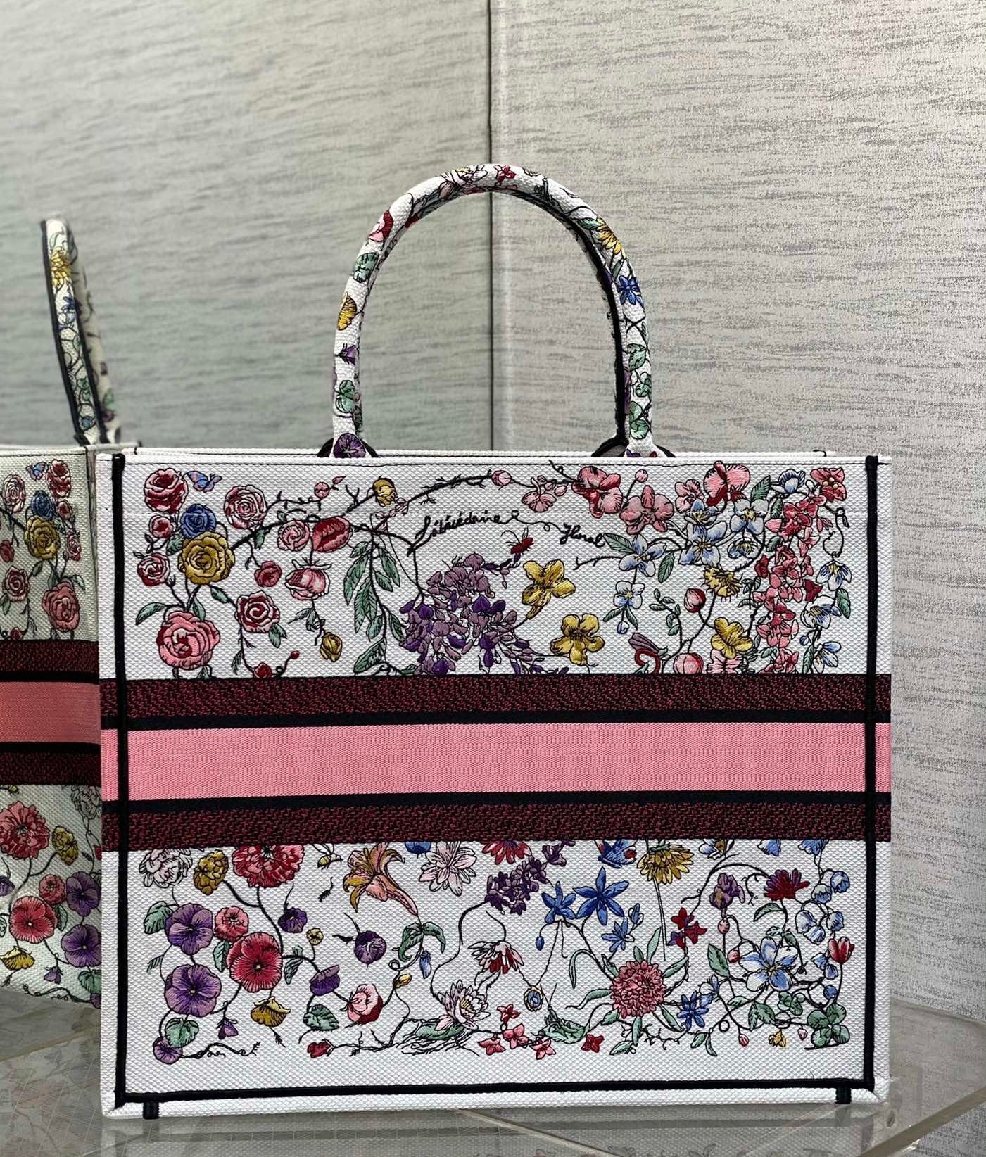 Dior Large Book Tote Bag In White Multicolor Florilegio Embroidery 461