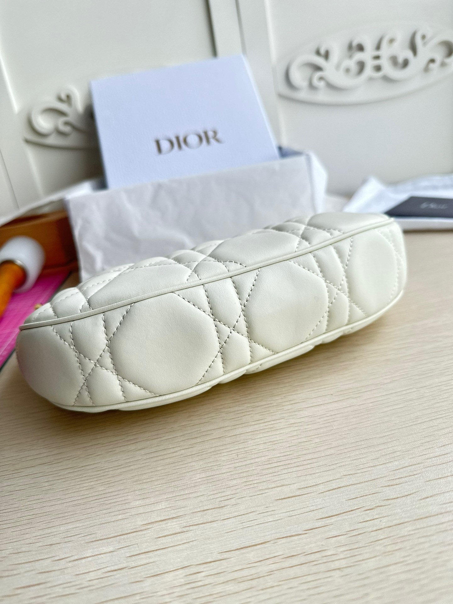 Dior CD Lounge Bag in White Macrocannage Lambskin 532