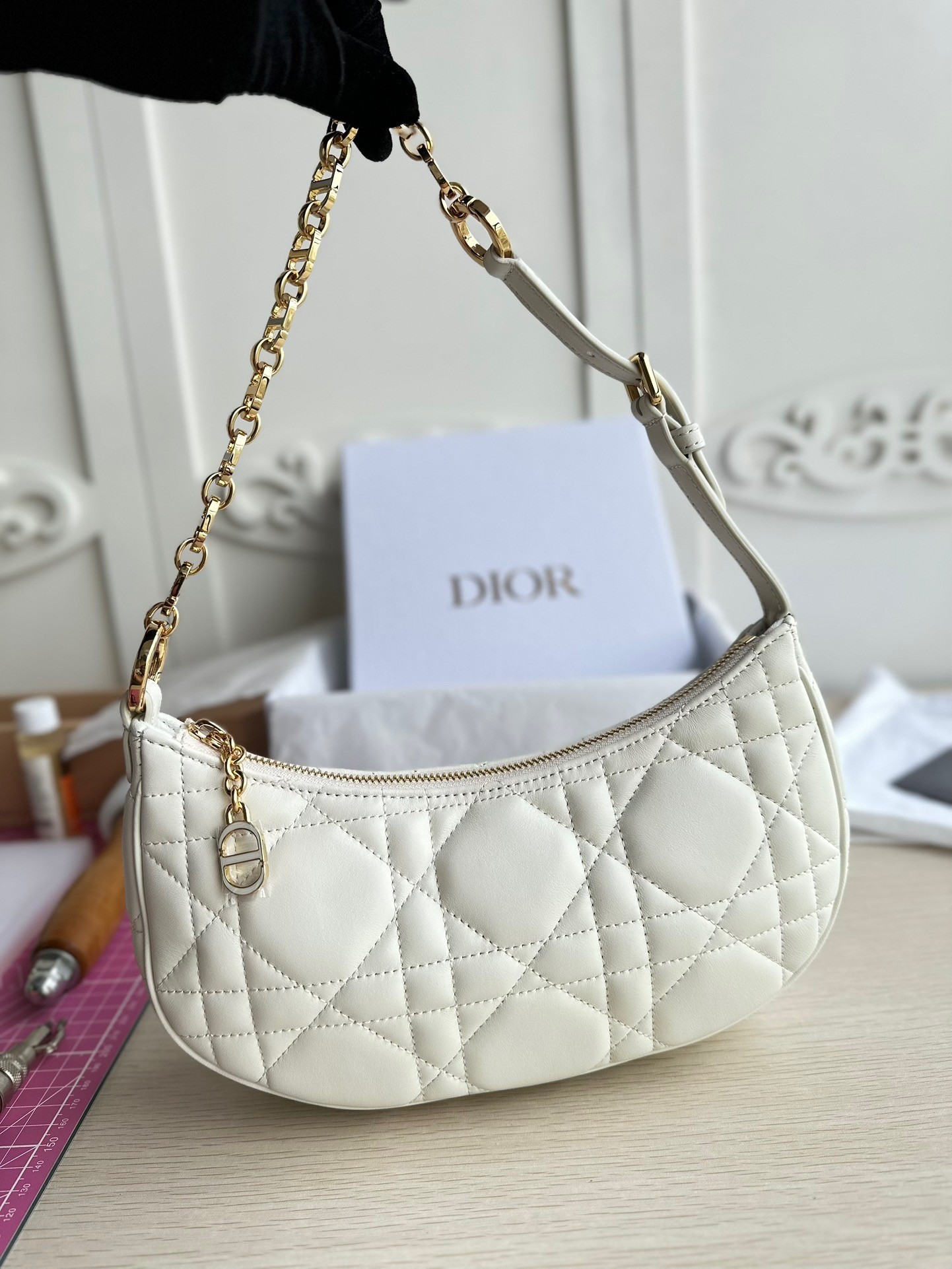 Dior CD Lounge Bag in White Macrocannage Lambskin 532