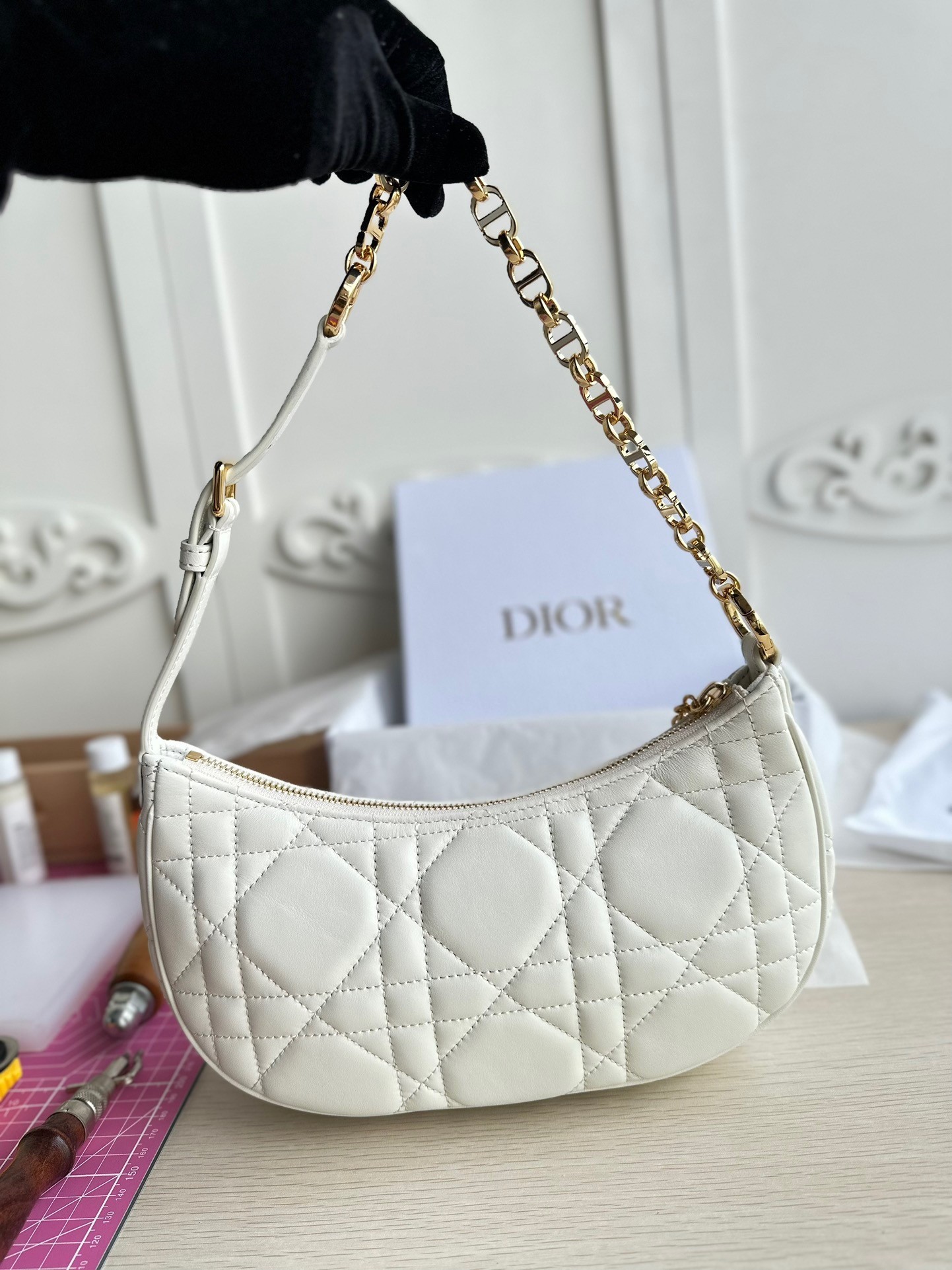 Dior CD Lounge Bag in White Macrocannage Lambskin 532