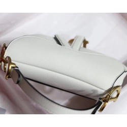 Dior Mini Saddle Bag In White Grained Calfskin 848