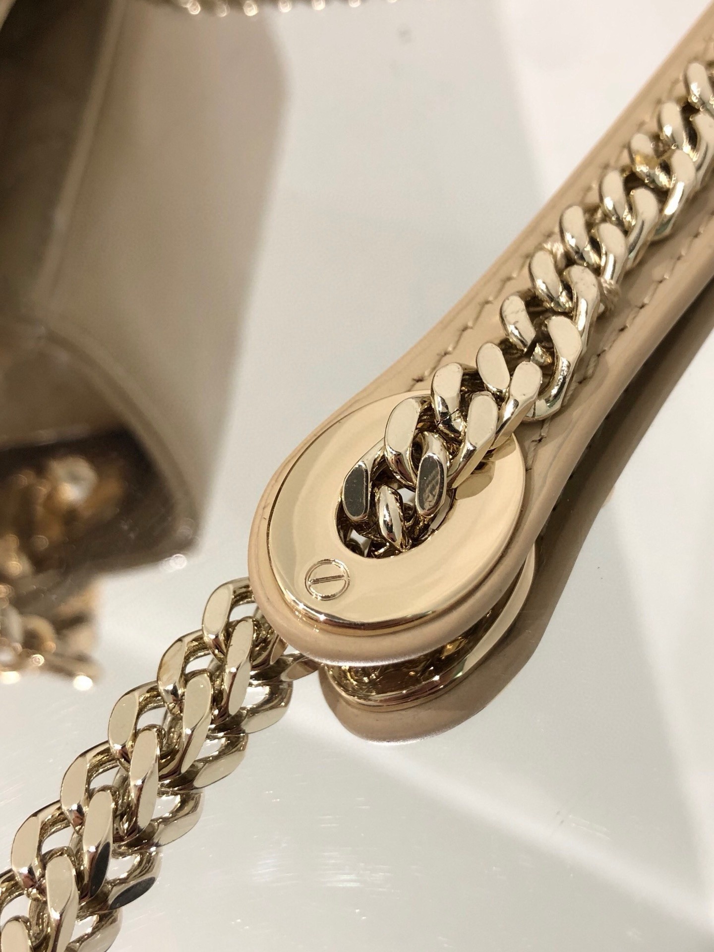 Dior Lady Dior Mini Chain Bag with Chain in Aesthetic Beige Patent Calfskin 636