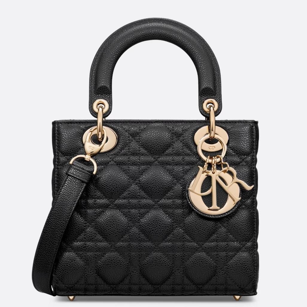 Dior Small Lady Dior Bag in Black Grained Cannage Calfskin 722