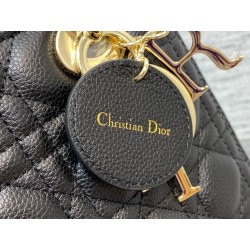 Dior Small Lady Dior Bag in Black Grained Cannage Calfskin 722