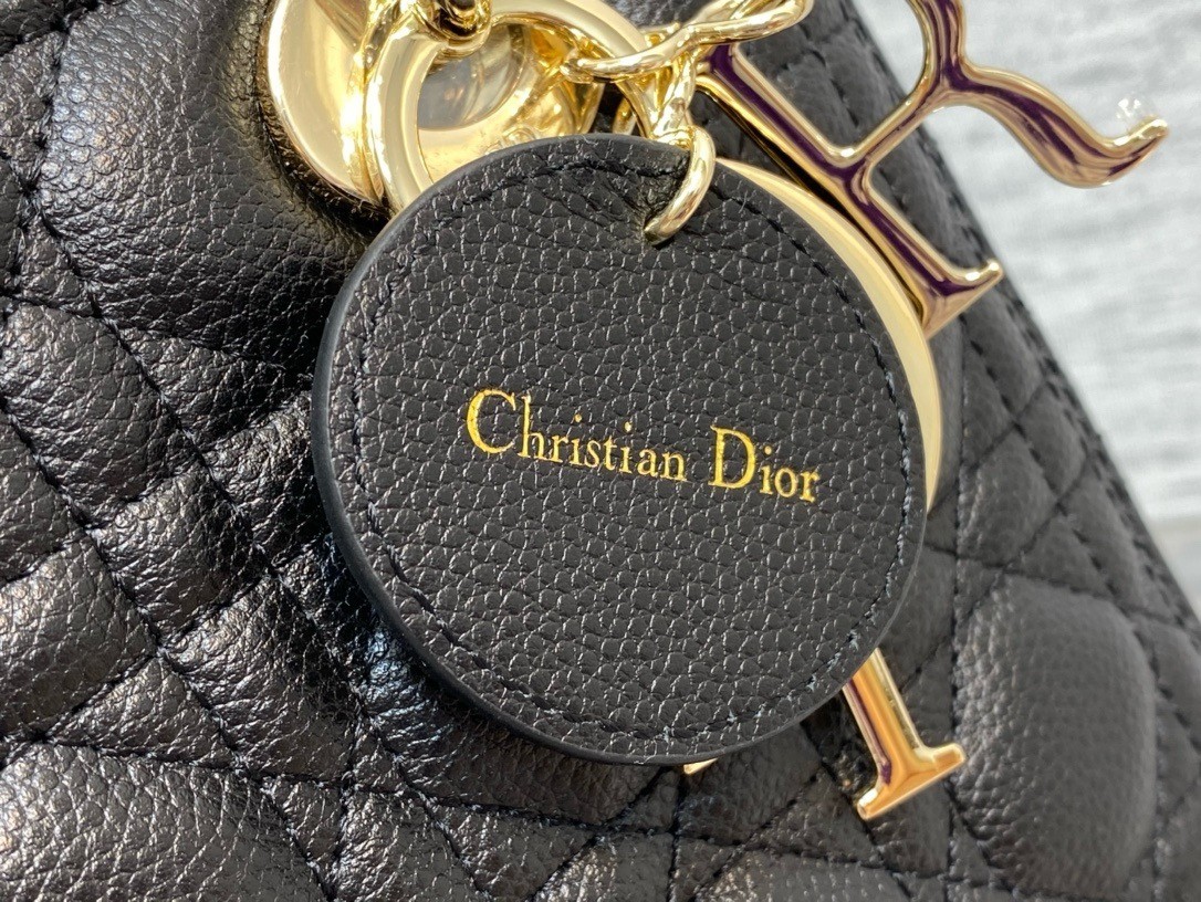 Dior Small Lady Dior Bag in Black Grained Cannage Calfskin 722