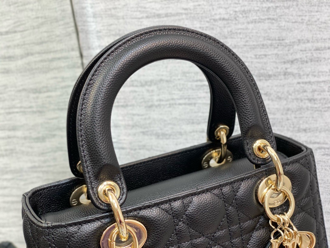 Dior Small Lady Dior Bag in Black Grained Cannage Calfskin 722