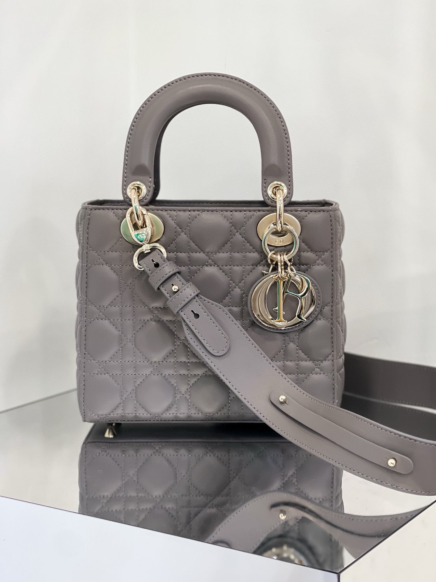 Dior Small Lady Dior My ABCDior Bag in Steel Grey Lambskin 577