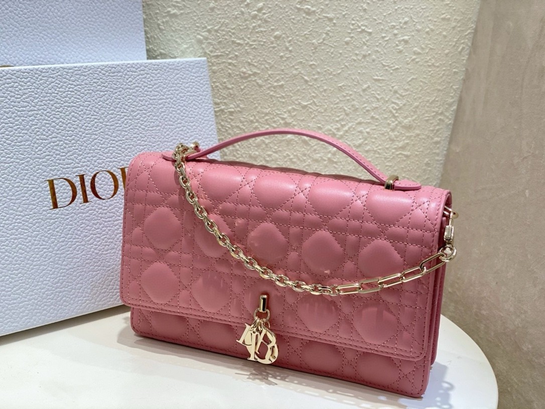 Dior Miss Dior Top Handle Bag in Melocoton Pink Cannage Lambskin 314