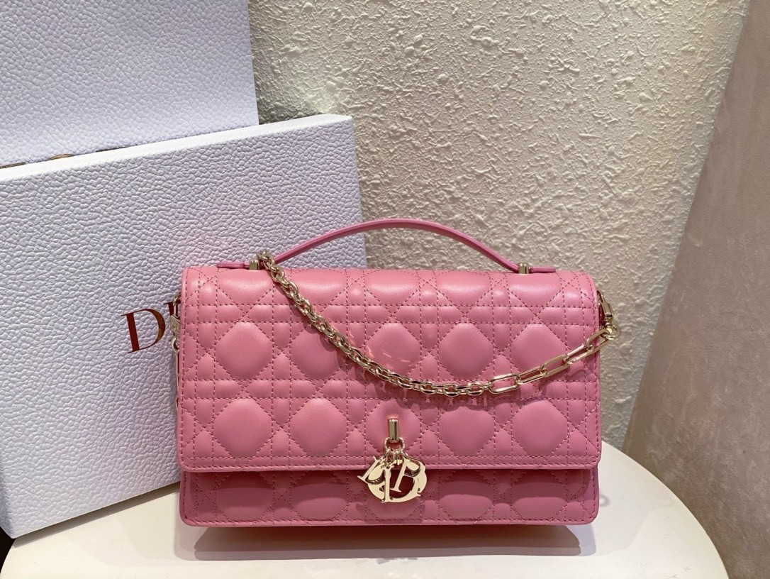 Dior Miss Dior Top Handle Bag in Melocoton Pink Cannage Lambskin 314